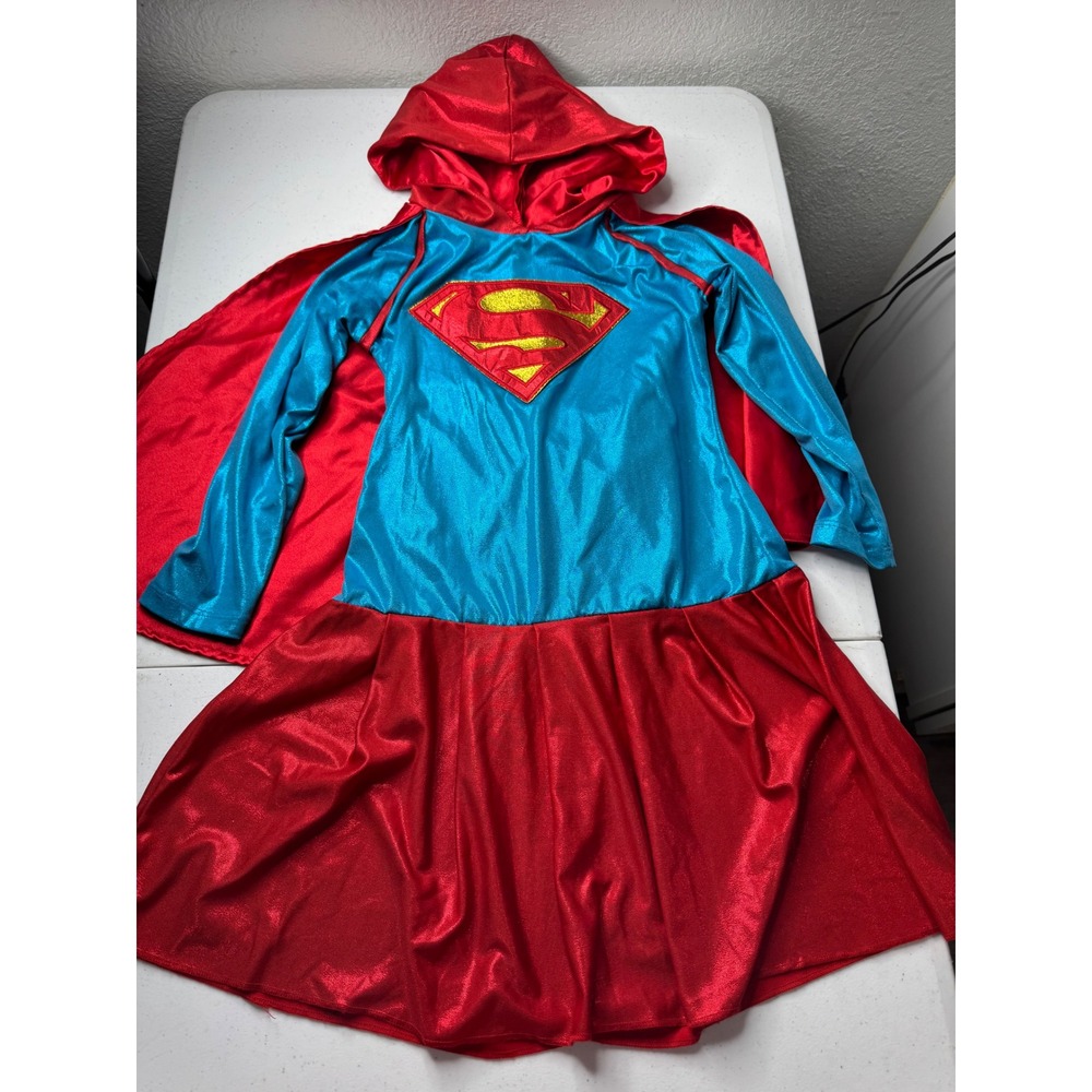 Supergirl Costume Dress with Attached Hooded Cape Blue Red‎ Girls Superhero